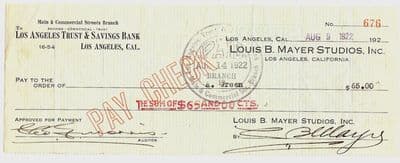Louis B Mayer Autograph Signed Cheque