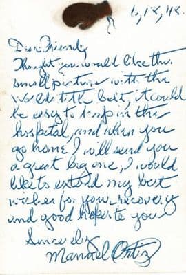 Manuel Ortiz Autograph Note