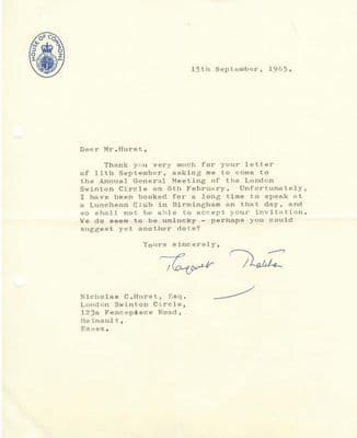 Margaret Thatcher Typed Letter Signed