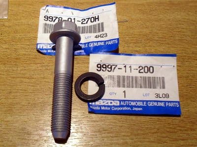 Bolt & washer, MX-5 mk1 front or mk2 rear shock absorber, genuine Mazda, 997801270H 999711200.