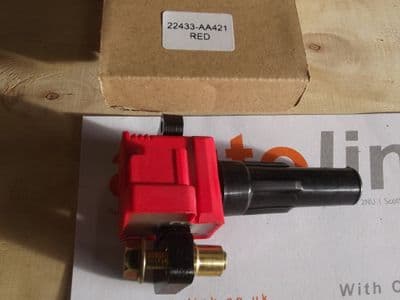 Coil pack, Subaru Forester SF5 turbo, single bolt, 22433AA421, Red