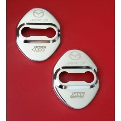 Door striker covers, chrome, MX5 logo, MX-5 mk1, mk2,mk3, JASS Performance