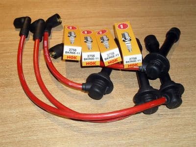 HT leads and NGK Spark plug set, red, Mazda MX-5 mk1