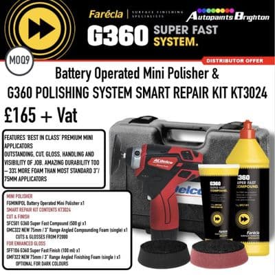Farecla Battery Operated Mini Polisher & G360 POLISHING SYSTEM SMART REPAIR KIT KT3024