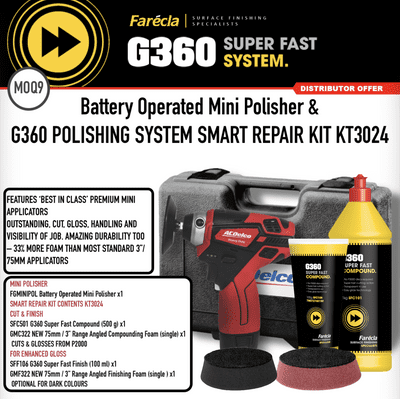 Farecla Battery Operated Mini Polisher & G360 POLISHING SYSTEM SMART REPAIR KIT KT3024