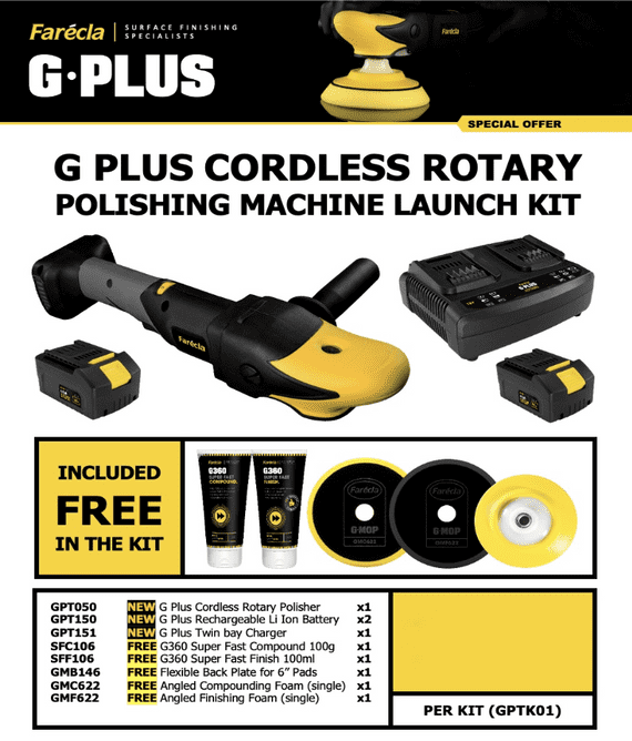 Farecla G Plus Cordless Rotary Polishing Machine Launch Kit