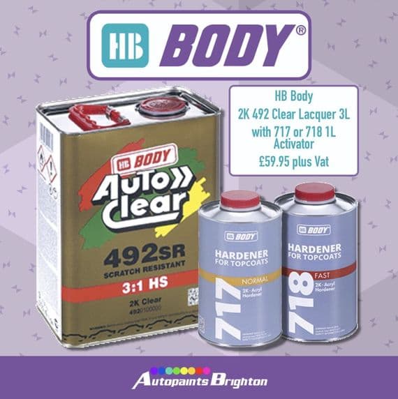 HB Body 2K 492 Clear Lacquer 3L & 1L Activator (Select Activator)