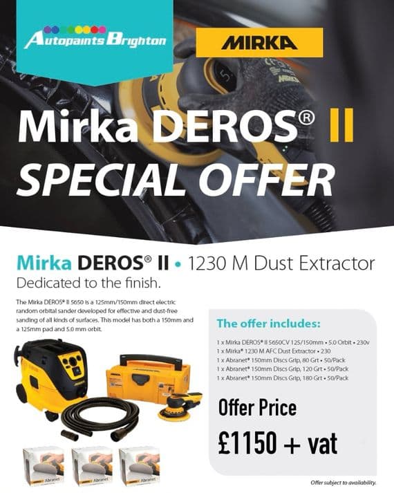 Mirka DEROS II 5650CV  + Mirka 1230M Dust Extractor & 3 Boxes Abranet 150mm Discs