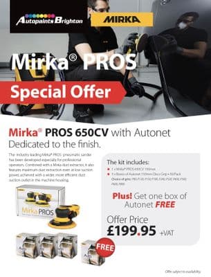 Mirka PROS 650CV 150mm Central Vacuum Orbit 5.0 + 3 x Boxes Autonet 150mm Discs