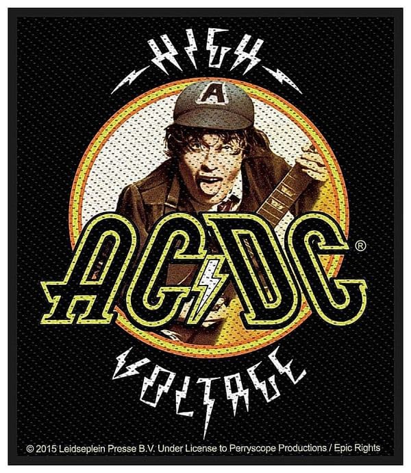 AC/DC High Voltage sew-on cloth patch 100mm x 90mm (rz)