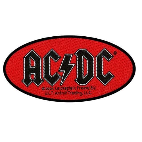 AC/DC logo black on red oval sew-on cloth patch 95mm x 50mm (rz)