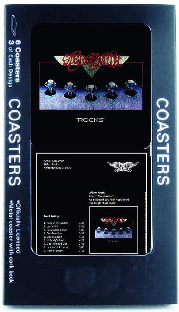 Aerosmith Rocks Set of 6 Metal / Cork Drinks Coasters in Tin (icc)
