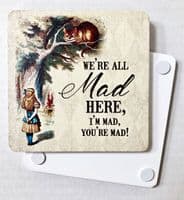 Alice In Wonderland Cheshire Cat We're All Mad Melamine Drinks Mat/Coaster (og)