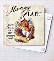 Alice In Wonderland White Rabbit Always Late Melamine Drinks Mat/Coaster (og)