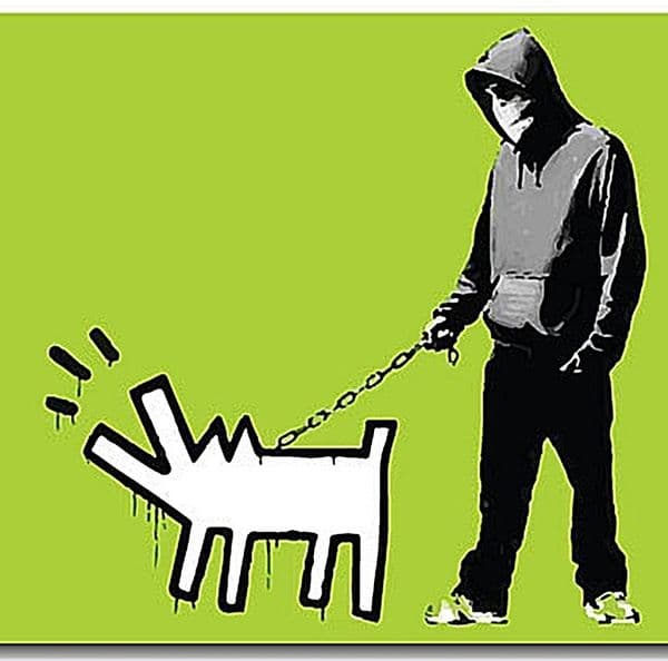 Banksy Hoodie Man And Dog drinks mat / coaster   (2f)