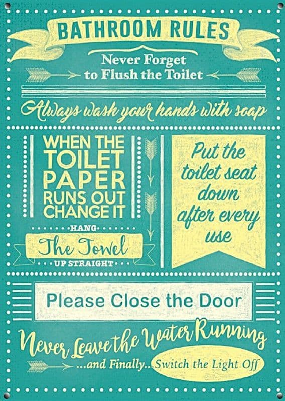 Bathroom Rules small steel sign 200mm x 150mm (og)