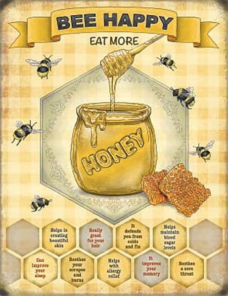 Bee Happy, Eat More Honey large steel sign 400mm x 300mm