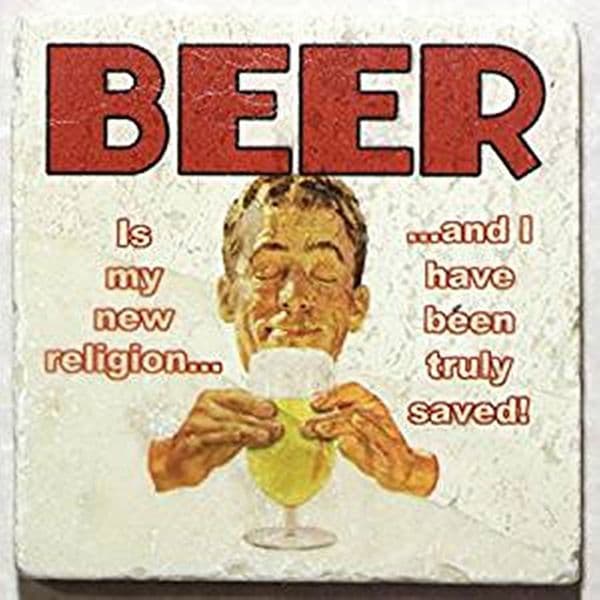 Beer Is My New Religion Tumbled Marble Drinks Coaster (og) (2)