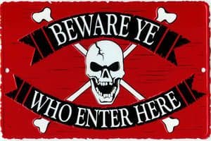 Beware Ye Who Enter Here embossed metal sign