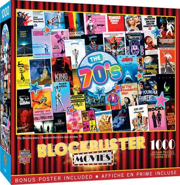 Blockbuster Movies - The 70s 1000 piece jigsaw puzzle 680mm x 490mm  + bonus poster
