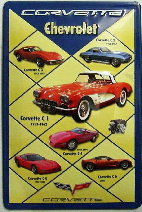 Chevrolet Corvette Montage embossed steel sign 300mm x 200mm (hi)