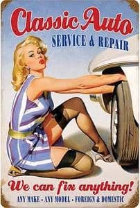 Classic Auto Service & Repair PinUp rusted metal sign  450mm x 300mm   (PST)
