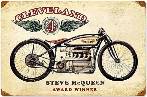 Cleveland 4 Motorcycles Steve McQueen Award Winner  rusted steel sign 440mm x 290mm   REDUCED!!