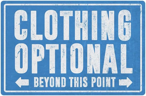 Clothing Optional Beyond This Point funny metal sign 300mm x 2000mm (de)