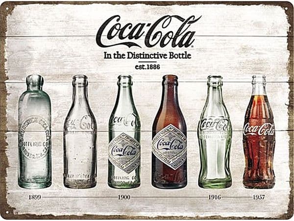 Coca Cola Bottle Evolution large embossed steel sign   400mm x 300mm