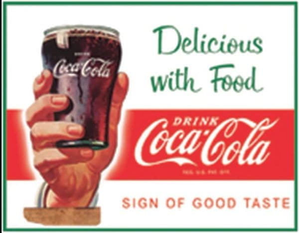 Coca Cola Delicious with Food (landscape) metal sign 400mm x 310mm (de)
