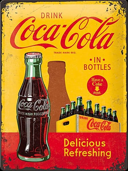 Coca Cola In Bottles (crate) large embossed steel sign    400mm x 300mm