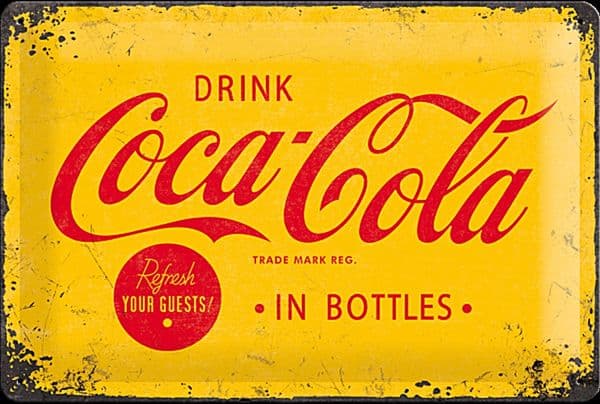 Coca Cola In Bottles (yellow b'ground) embossed steel sign   (na 3020)