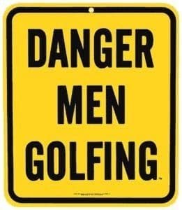 Danger Men Golfing enamelled steel fridge magnet by Ande Rooney