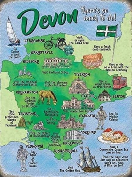 Devon Map - there's so much to do! Large Metal Sign 400mm x 300mm (og)