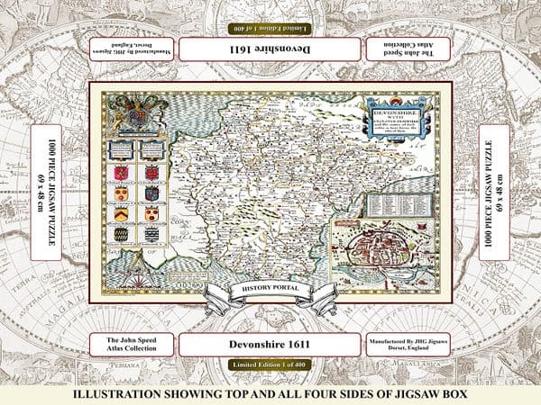 Devonshire 1611 Map by John Speed 1000 Piece Jigsaw 690mm x 480mm