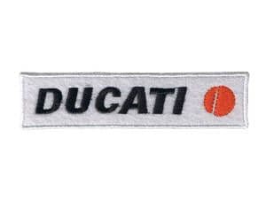 Ducati (white) iron-on/sew-on cloth patch 110mm x 28mm (os)