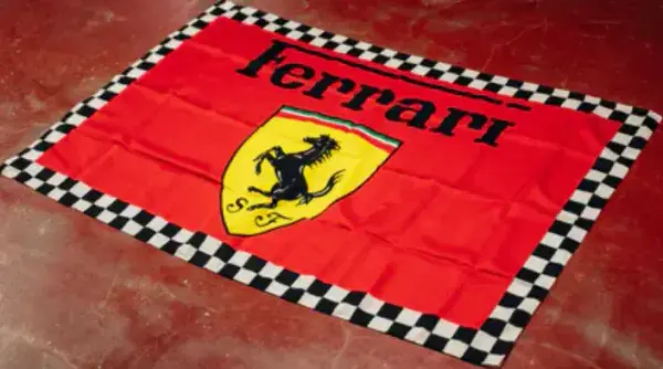 Ferrari logo red flag with chequered border landscape 1500mm x 900mm