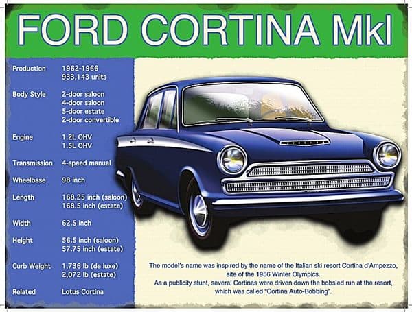 Ford Cortina MK1 small steel sign 200mm x 150mm (og)