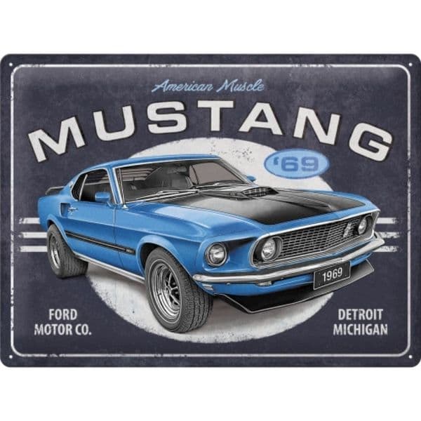 Ford Mustang '69 Large Embossed  Metal Sign 300mm x 400mm