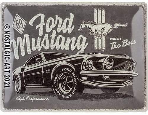 Ford Mustang Meet The Boss large embossed metal wall sign 400mm x 300mm