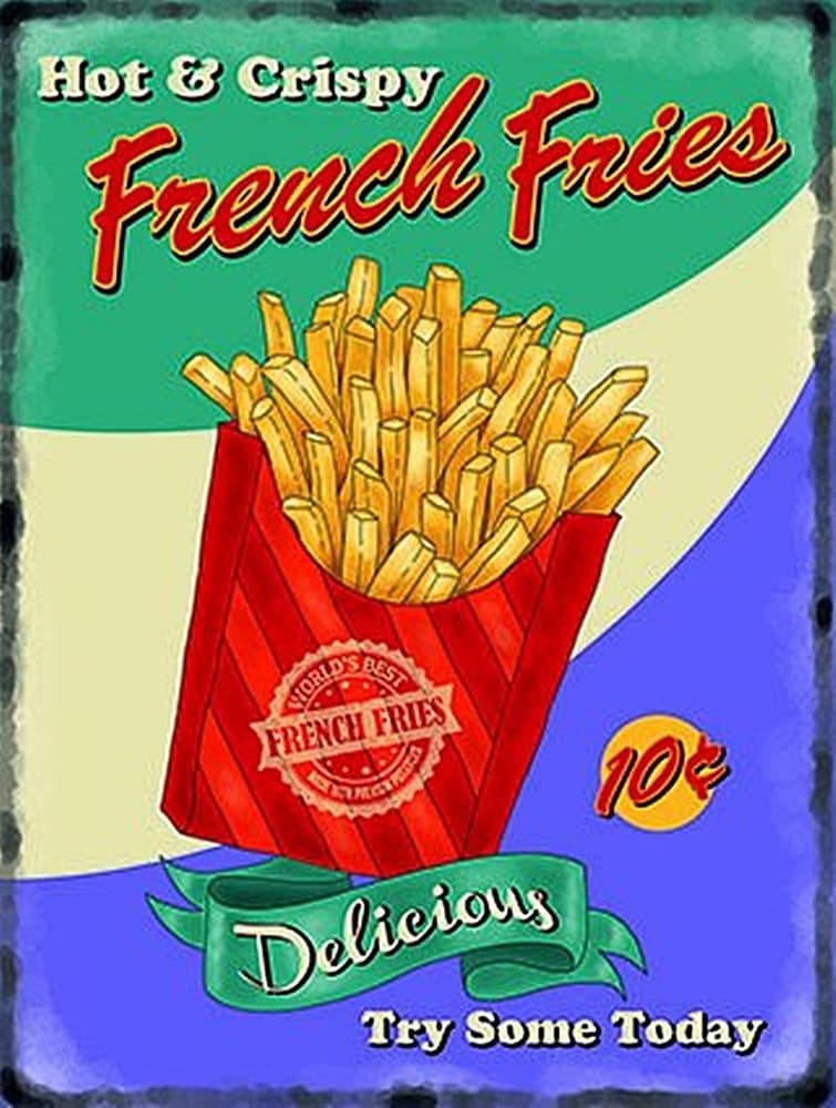 French Fries retro vintage style small steel sign 200mm x 150mm og