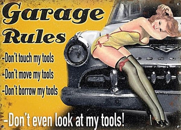 Garage Rules large steel sign 400mm x 300mm (og)