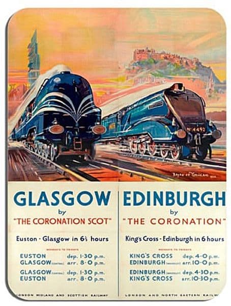 Glasgow/Edinburgh from London (old rail ad.)  Small Steel Sign 200mm x 150mm (OG)
