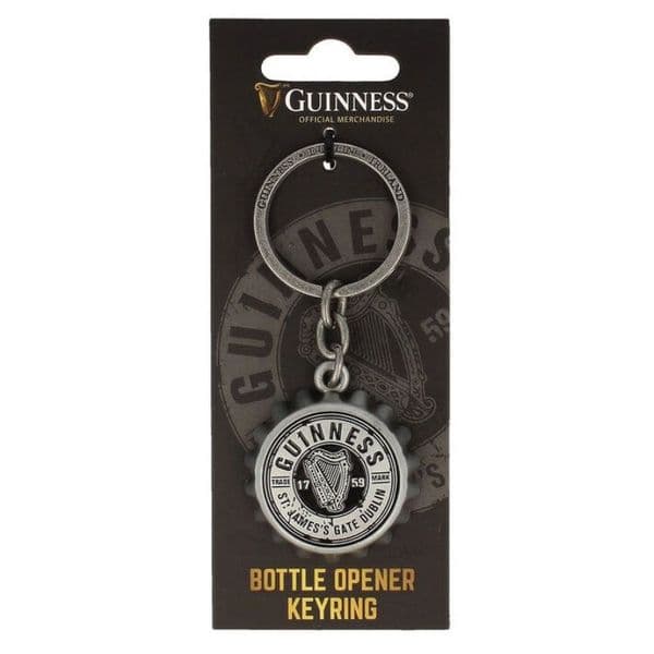 Guinness Bottle Cap keyring with bottle opener on reverse (silver)