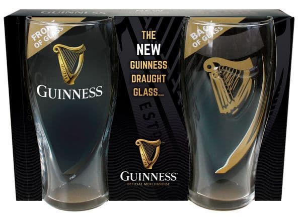Guinness Harp Logo Pint Glasses pack of 2. Licensed