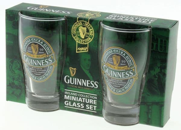 Guinness Set of 2 x Miniature Beer Glasses with Ireland Design