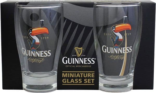 Guinness Set of 2 x Miniature Beer Glasses with Toucan Design
