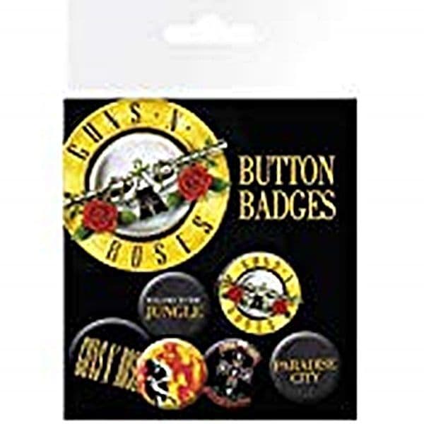 Guns N Roses 6 Round Pin Badges in Pack ge