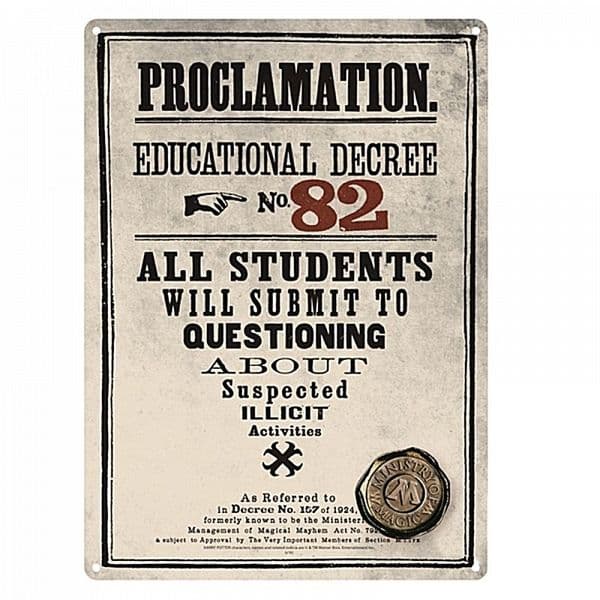 Harry Potter Proclamation small steel sign 210mm x 150mm (hb)