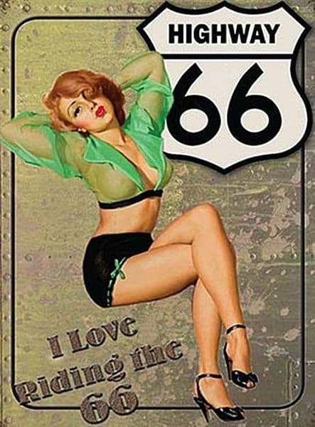Highway 66 (I Love Riding...) small steel sign  200mm x 150mm  (og)